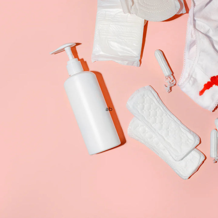 period sanitary products in a pink background